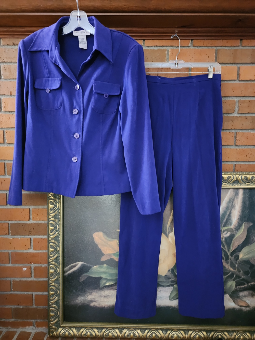 Sag Harbor Royal Purple Two-Piece Pantsuit with Button Jacket Size 10 Tall